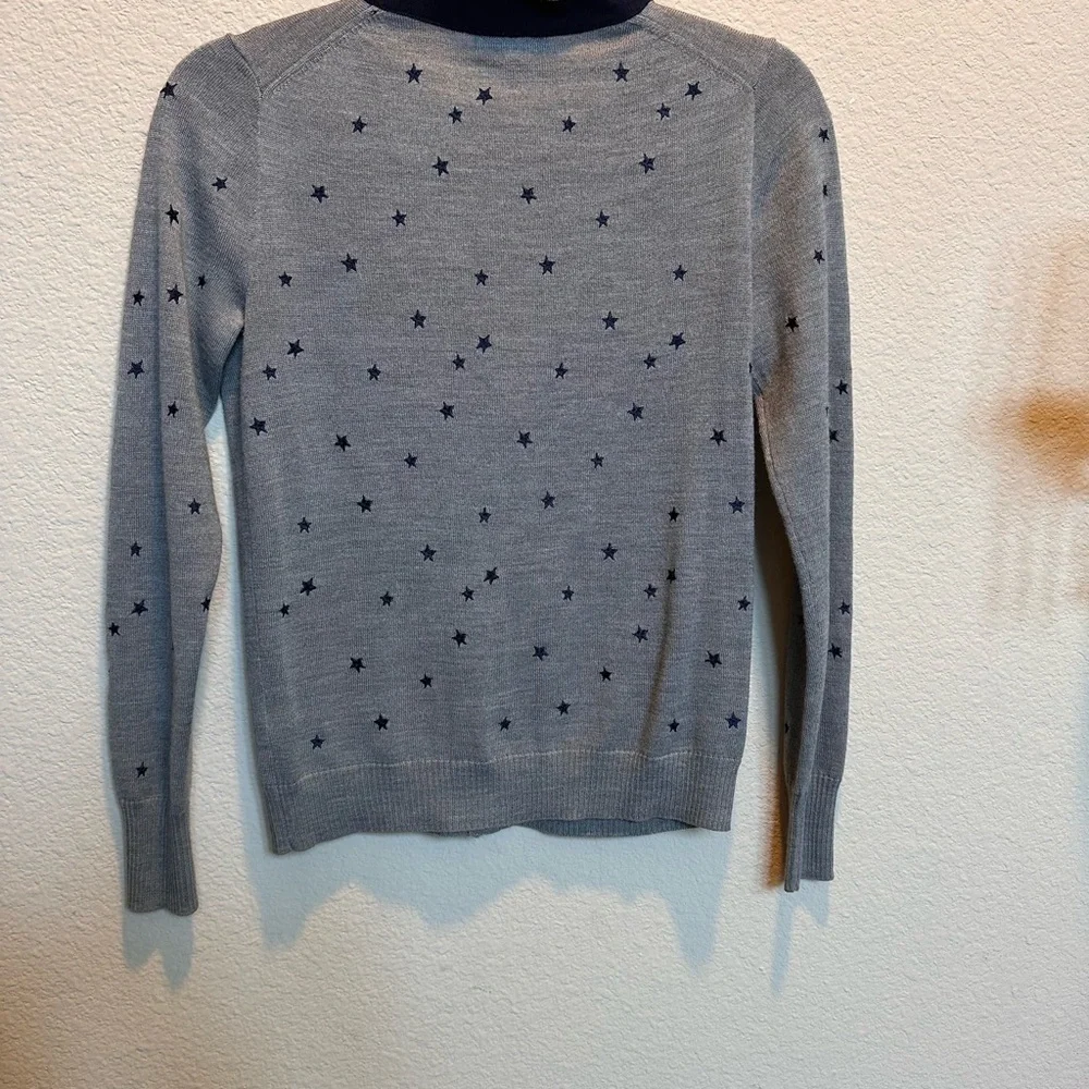J. Crew Gray and Blue Cardigan Sweater with Polka Dot Pattern